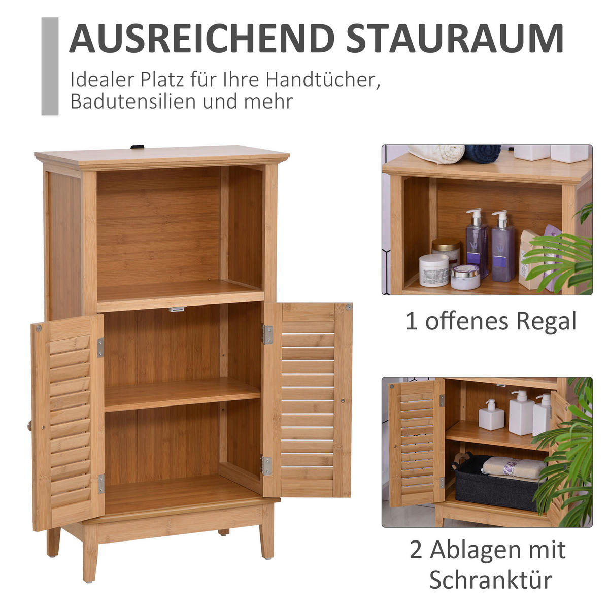 Badezimmerschrank natur Bambus B/H/L: ca. 26x92x50 cm Badezimmerschrank - natur (50,00/26,00/92,00cm) - HOMCOM