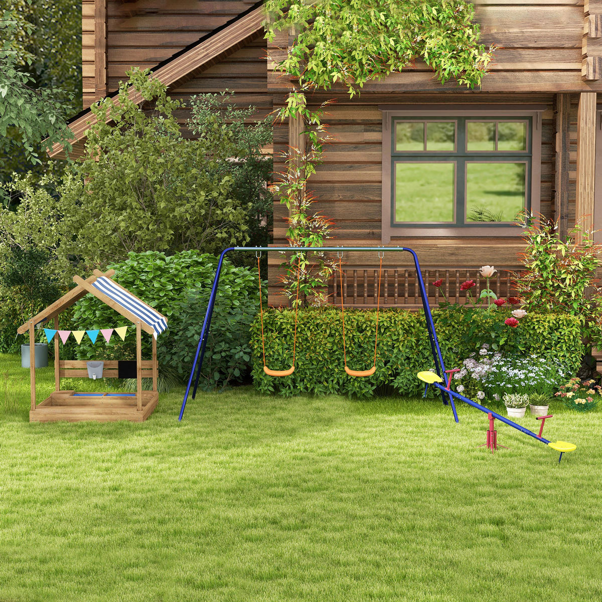 Outsunny Schaukel orange B/H/L: ca. 160x269x180 cm Kinderschaukel - orange/blau (180,00/160,00/269,00cm) - Outsunny