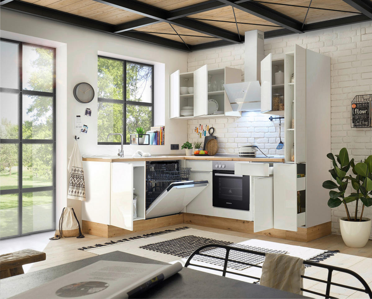 Respekta Winkelküche Marleen weiß Hochglanz B/H/T: ca. 250x211x170 cm Marleen - Eiche/weiß (250,00/211,00/170,00cm) - Respekta