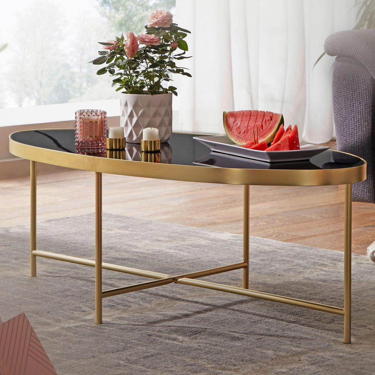 Couchtisch gold schwarz B/H/T: ca. 110x40x56 cm Couchtisch - gold/schwarz (110,00/40,00/56,00cm) - Wohnling