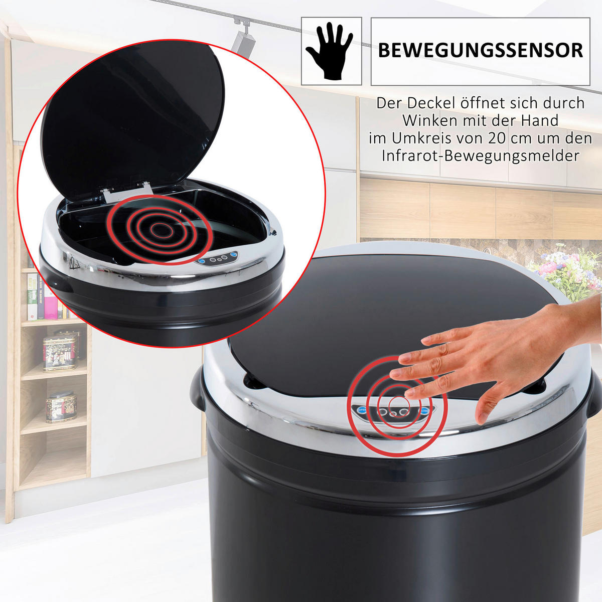 HOMCOM Automatik-Mülleimer 03-0046 schwarz Stahl Kunststoff Polypropylen B/H/L: ca. 30,5x30,5x81,5 cm Automatik_Mülleimer - schwarz (81,50/30,50/30,50cm) - HOMCOM