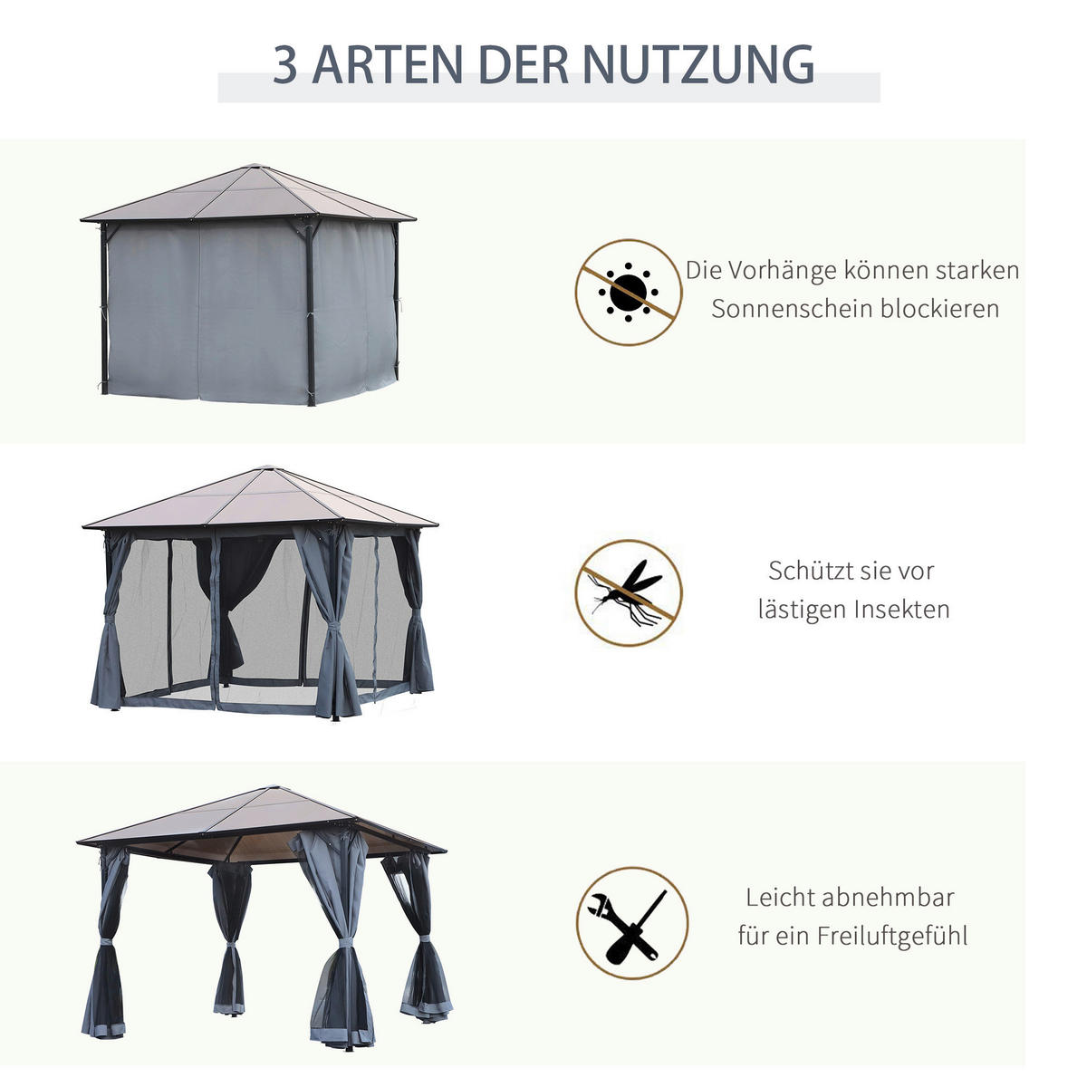 Outsunny Pavillon schwarz Alu B/H/L: ca. 400x265x300 cm Gartenpavillon - braun/schwarz (300,00/400,00/265,00cm) - Outsunny