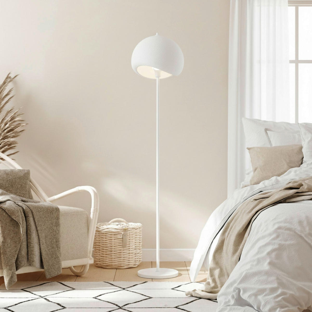 Opviq Stehleuchte weiß Metall Polyester-Mischgewebe B/H/L: ca. 29x170x34 cm E27 1 Brennstellen Yontu - 15854 - weiß (34,00/29,00/170,00cm) - Opviq