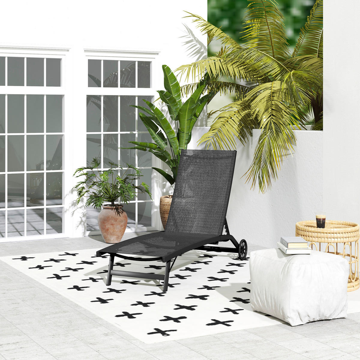 Outsunny Sonnenliege schwarz Aluminium B/H/L: ca. 165x102x66 cm Sonnenliege - schwarz (66,00/165,00/102,00cm) - Outsunny