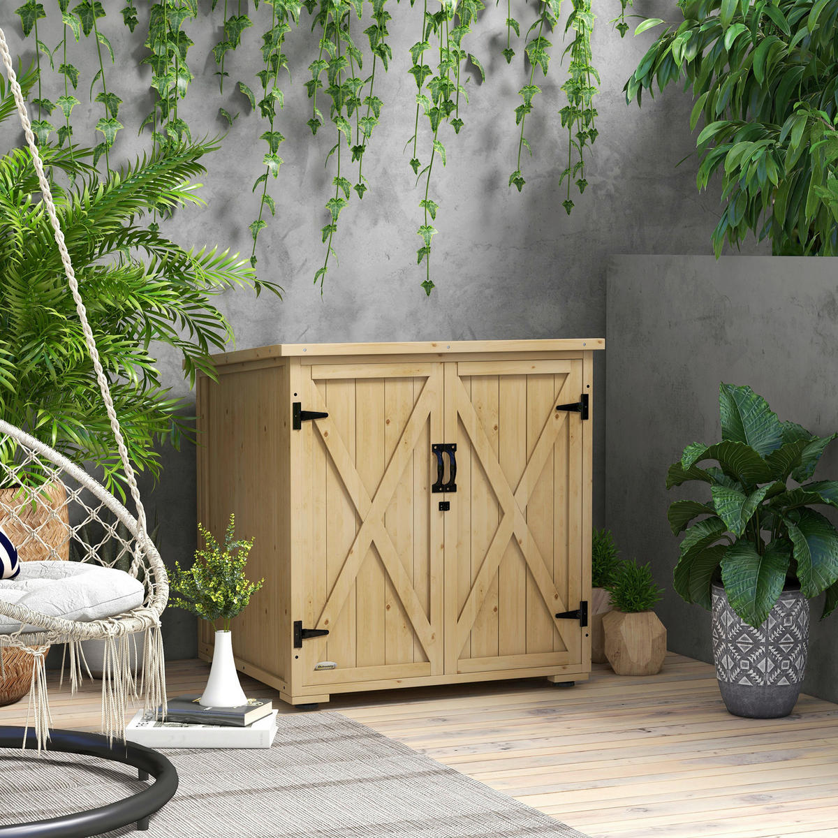 Outsunny Gartenschrank natur Polypropylen B/H/L: ca. 88x77,5x90 cm Gartenschrank - natur (90,00/88,00/77,50cm) - Outsunny
