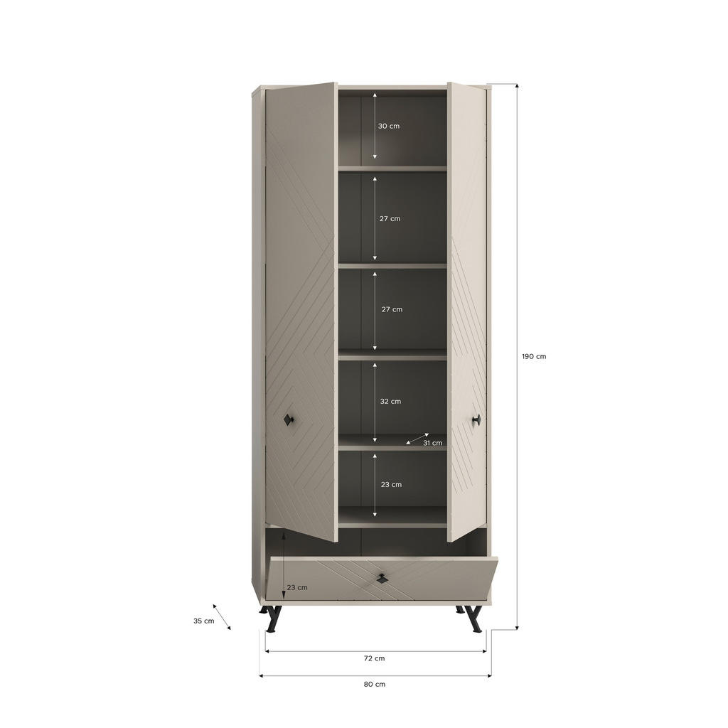 Thumbnail - Garderobenschrank NOTES sandbeige sandbeige matt B/H/T: ca. 80x190x35 cm