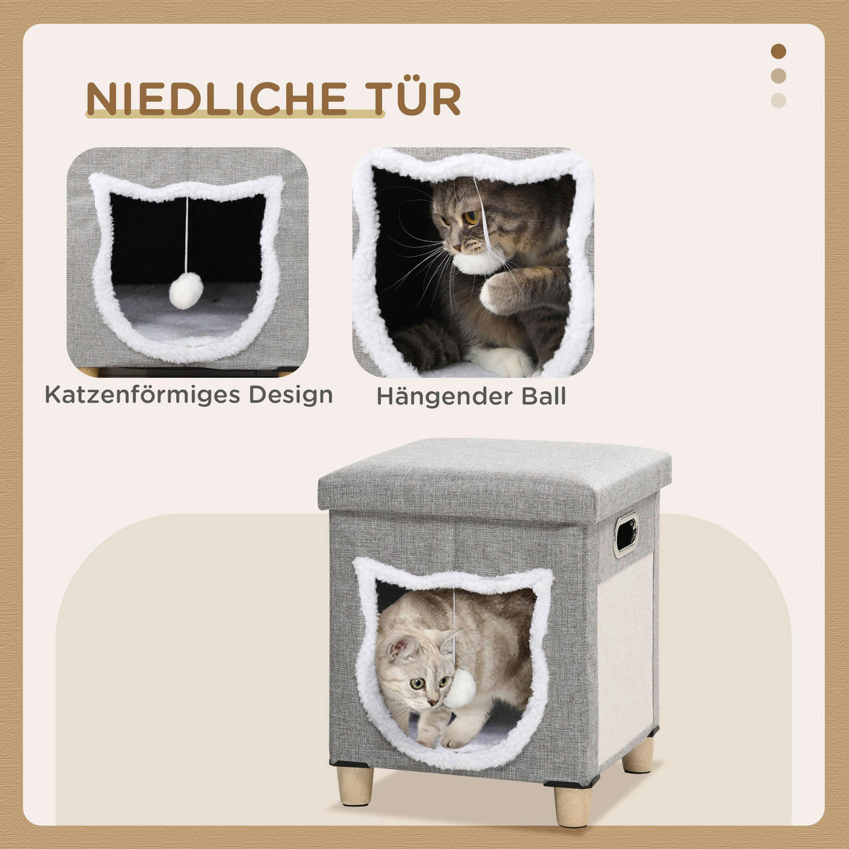 PawHut Katzen-Zubehör grau Polypropylen B/H/L: ca. 35,5x35,5x42,5 cm Katzenhaus - grau (42,50/35,50/35,50cm) - PawHut
