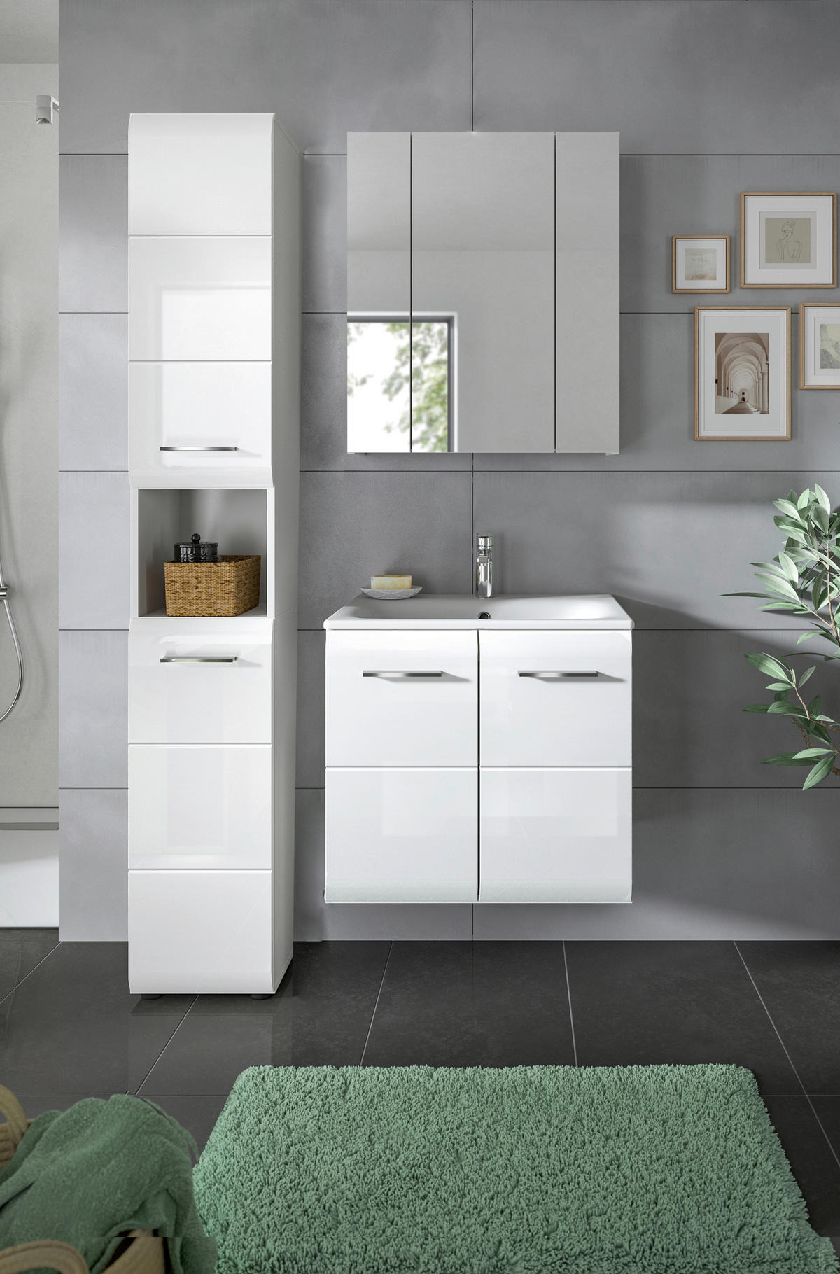Badezimmer-Set Ice weiß weiß Hochglanz B/H/T: ca. 105x185x46 cm Ice - weiß (105,00/185,00/46,00cm) - xonox.home