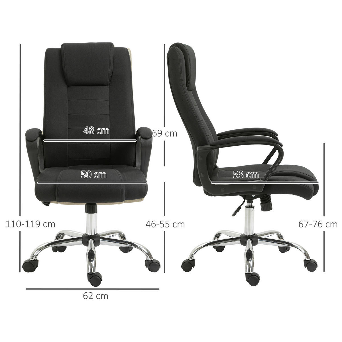 Drehstuhl 921-265BK schwarz 921-265BK - schwarz (65,00/129,00/60,00cm) - Vinsetto
