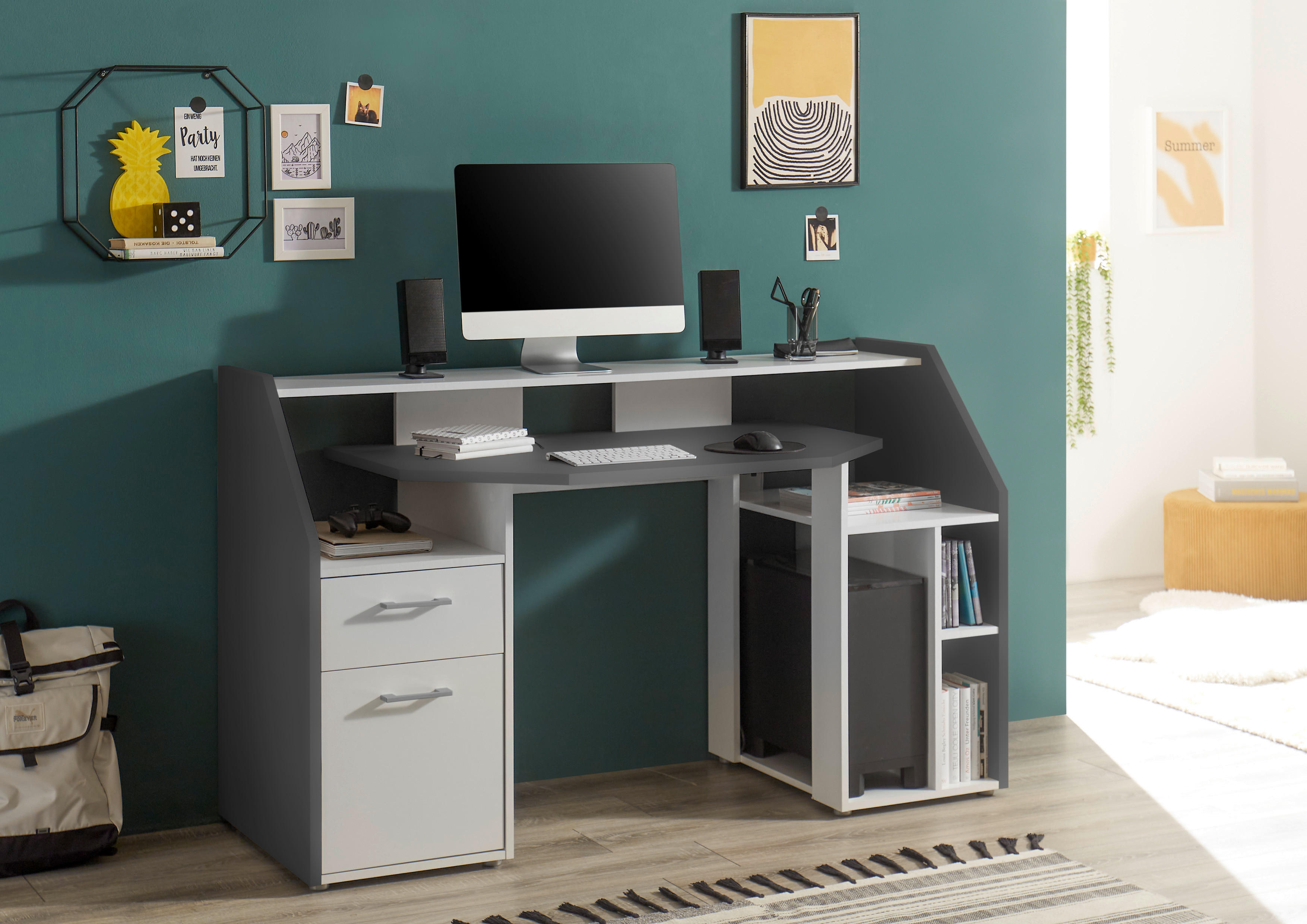 Gamingschreibtisch Alex weiß Graphit B/H/T: ca. 160x95x67 cm Alex - weiß/Graphit (160,00/95,00/67,00cm)