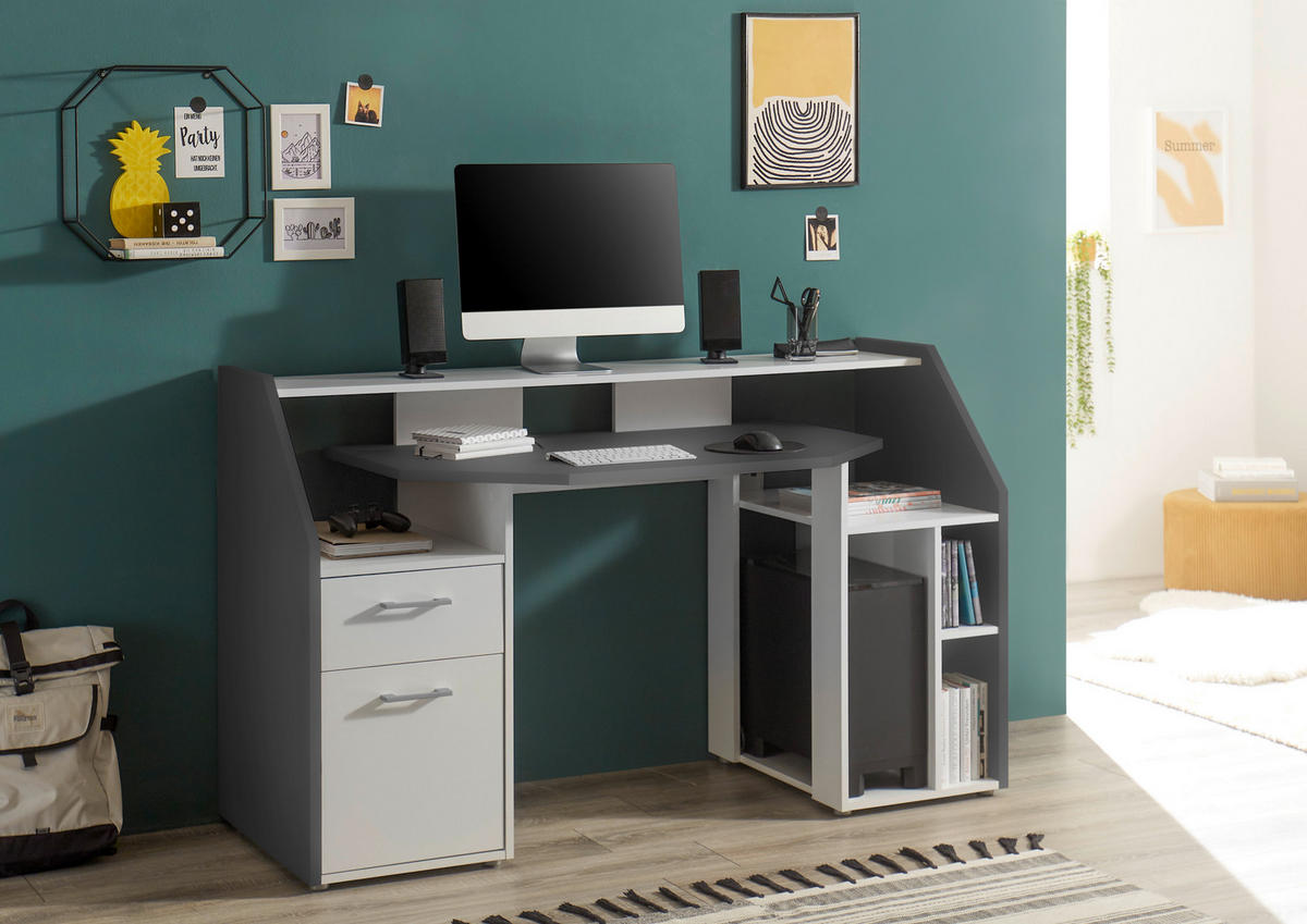 Gamingschreibtisch Alex weiß Graphit B/H/T: ca. 160x95x67 cm Alex - weiß/Graphit (160,00/95,00/67,00cm)