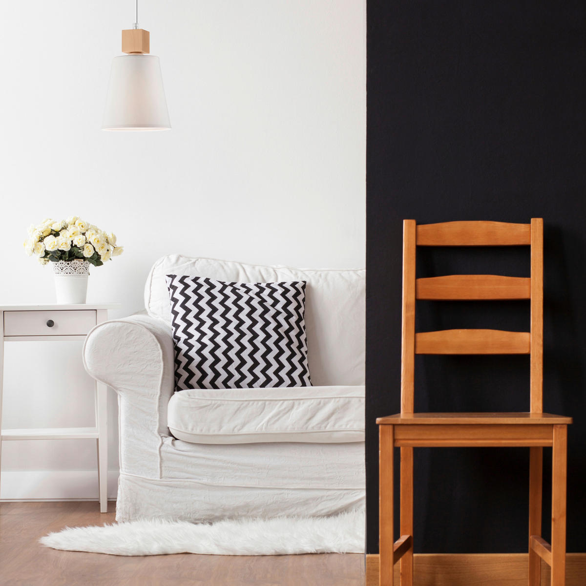 Lamkur Hängeleuchte weiß Stahl Holz B/H/L: ca. 31x17x31 cm E27 1 Brennstellen Augustino - weiß (31,00/31,00/17,00cm) - Lamkur