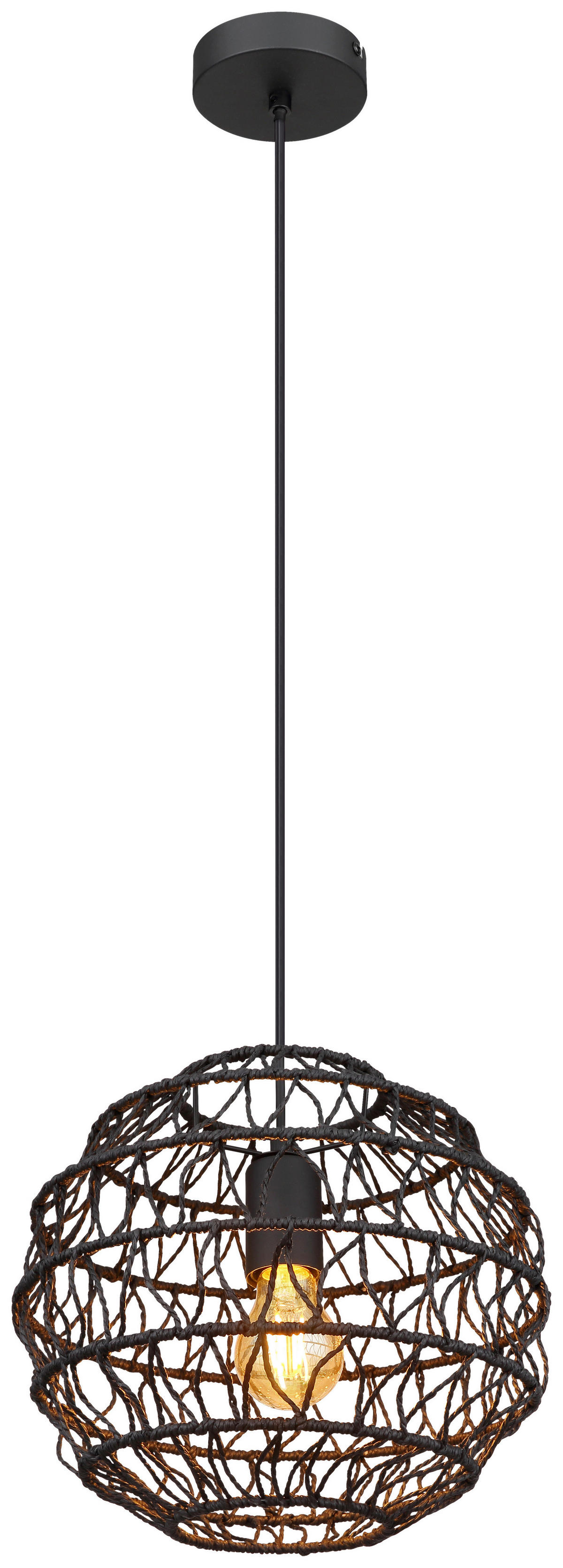 GLOBO Pendelleuchte schwarz mattschwarz Papier Metall H/D: ca. 120x29 cm E27 1 Brennstellen SENNI - schwarz/mattschwarz (29,00/120,00cm) - GLOBO