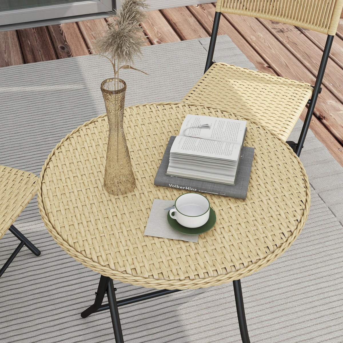 Outsunny Sitzgruppe gelb Polyrattan B/H/L: ca. 60x60x70 cm Bistro-Set - gelb (70,00/60,00/60,00cm) - Outsunny