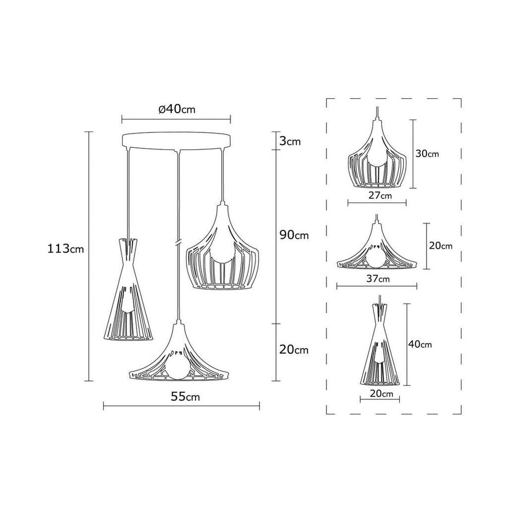 Thumbnail - Opviq Pendelleuchte Mezopotamya Kupfer Metall B/H/T/L/D: ca. 55x113x55x55x55 cm E27 3 Brennstellen