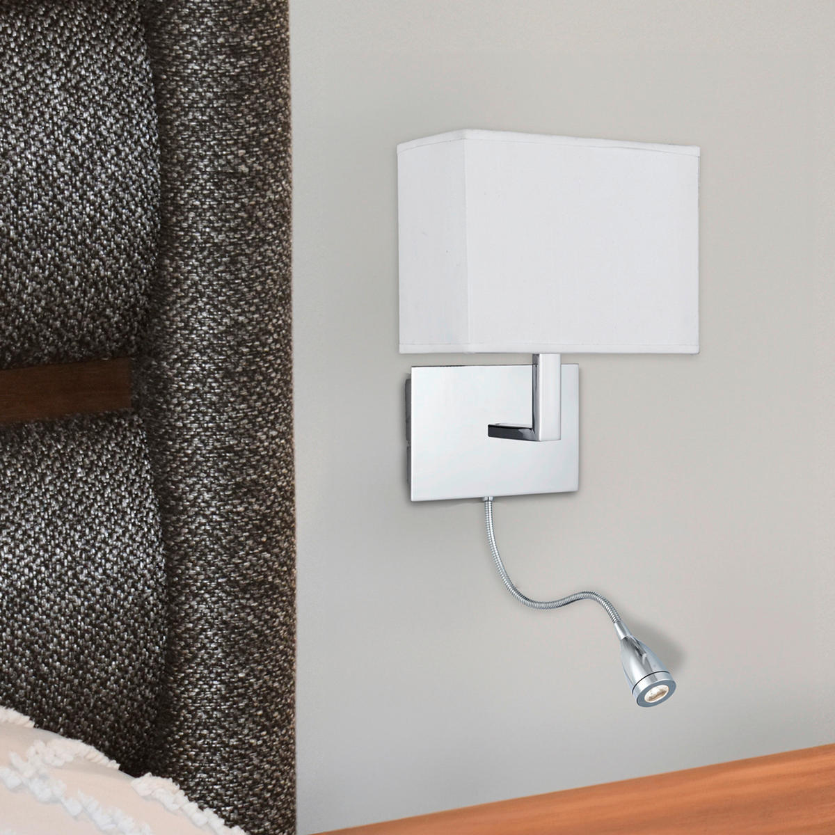 Searchlight Wandleuchte weiß Chrom Textil Stahl B/H/T: ca. 20x55,5x13,5 cm E27 1 Brennstellen Hotel - weiß/Chrom (20,00/55,50/13,50cm) - Searchlight