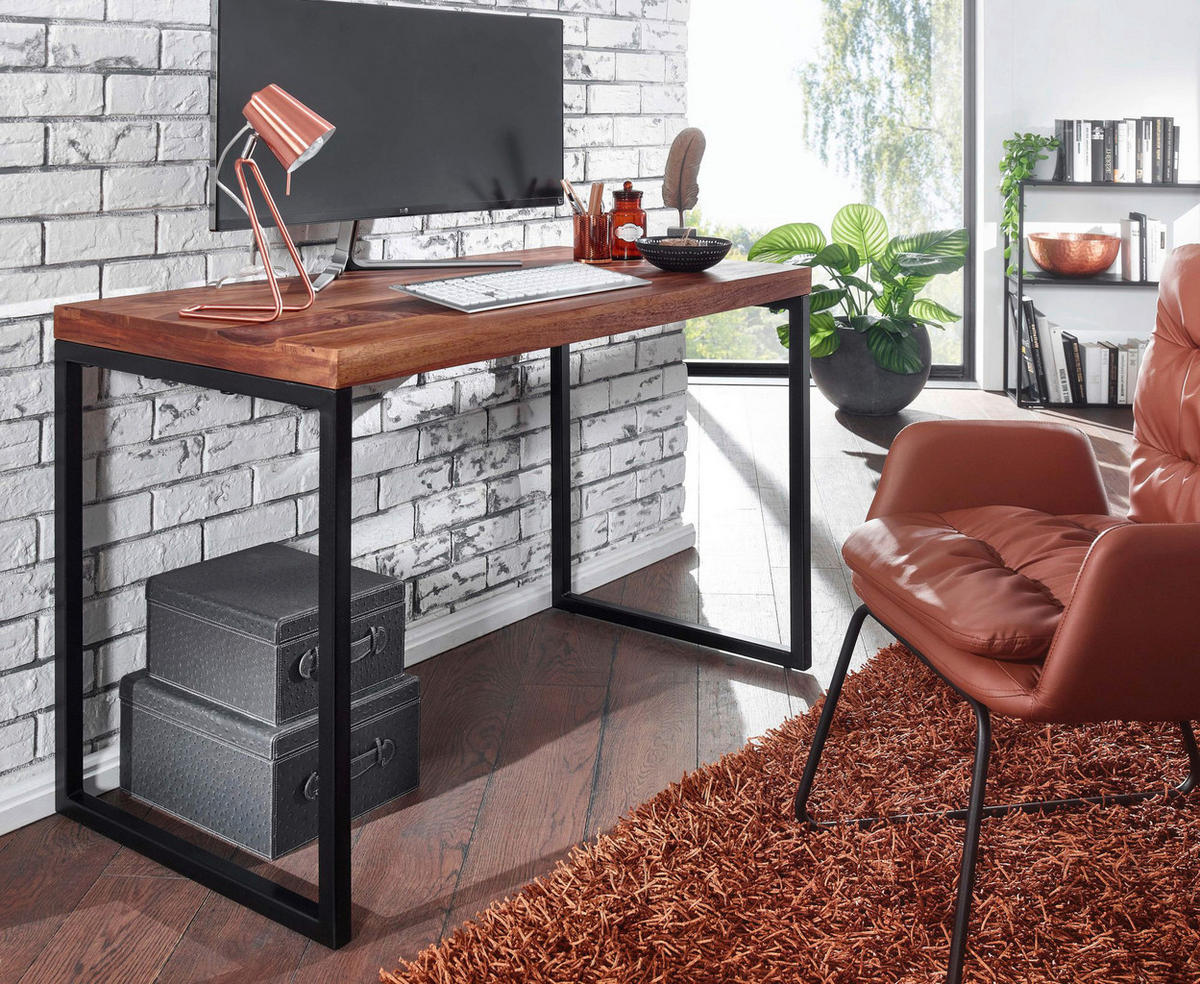 Schreibtisch natur schwarz pulverbeschichtet B/H/T: ca. 117x76,5x59 cm Schreibtisch - natur/schwarz (117,00/76,50/59,00cm) - Wohnling