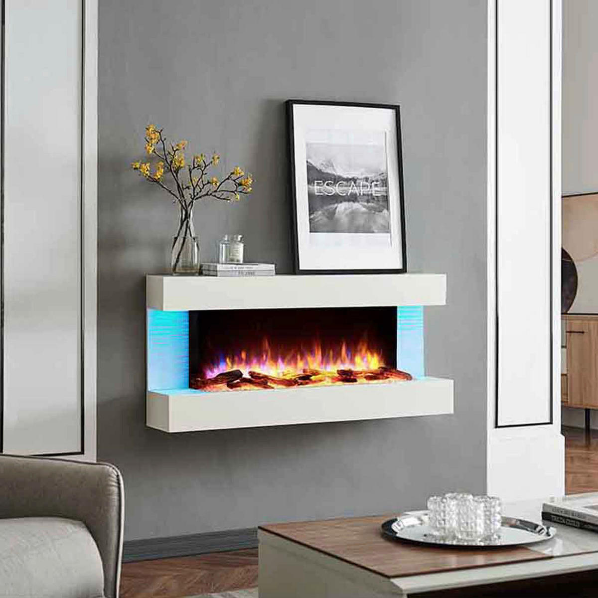 Balderia Wandkamin Helia weiß MDF B/H/T: ca. 127x60x25 cm Elekt.-Kamin Helia EF197A-MT197D - weiß (127,00/60,00/25,00cm) - Balderia