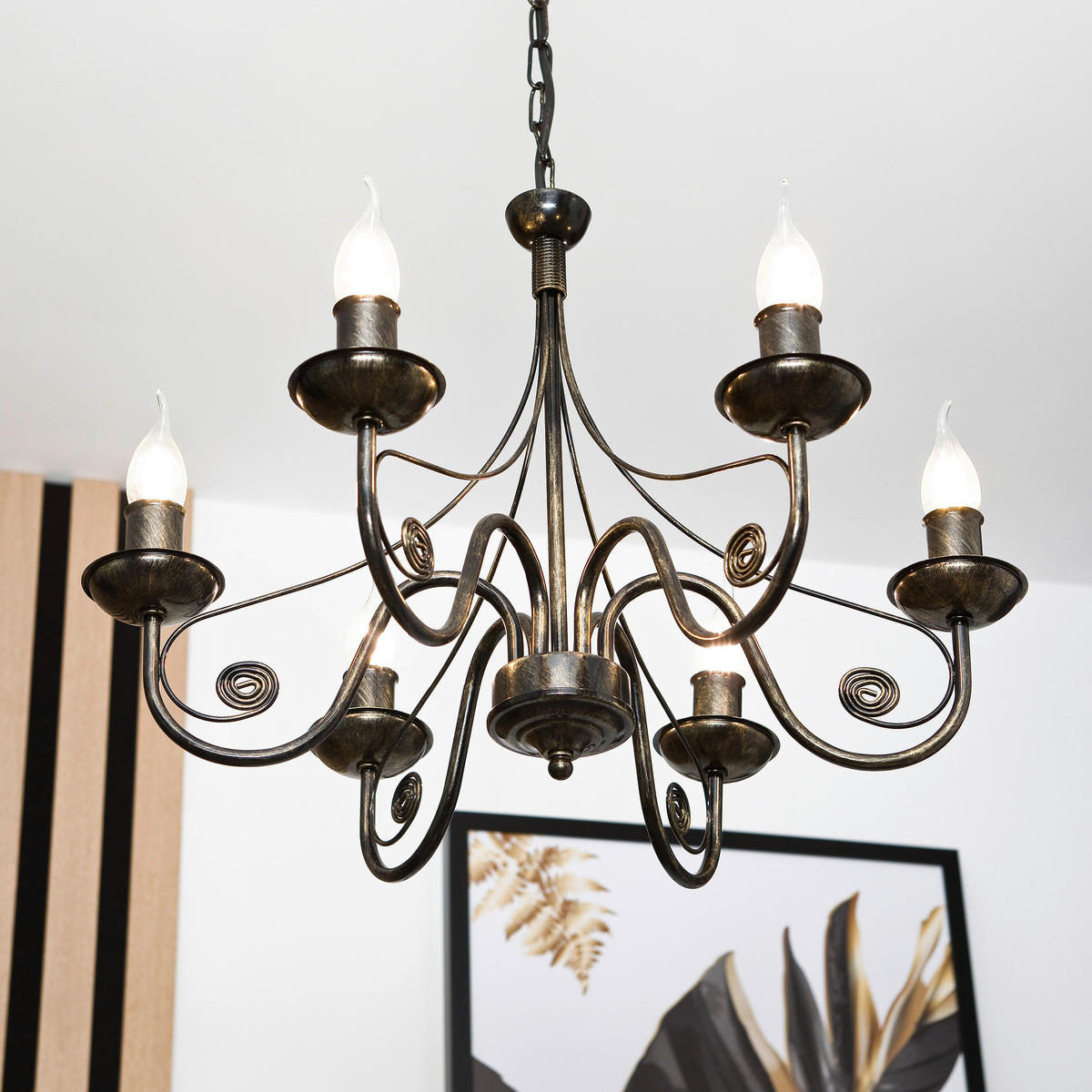 Lamkur Kronleuchter schwarz Stahl B/H/L: ca. 57x72x57 cm E14 6 Brennstellen DONATO - schwarz (57,00/57,00/72,00cm) - Lamkur