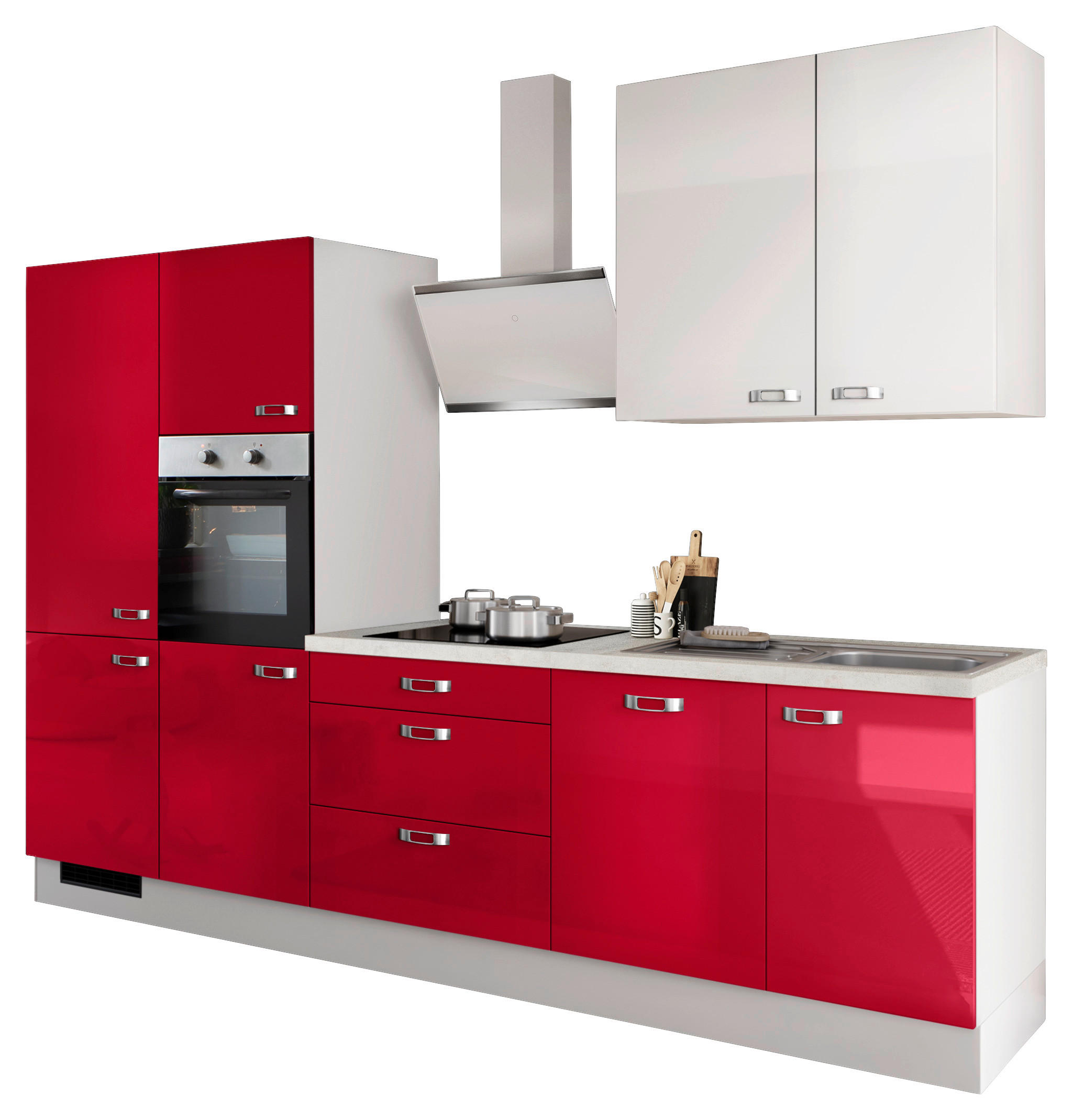 Impuls Küchenblock IP4050 rot Hochglanz weiß Hochglanz B/T: ca. 310x60 cm IP4050 - weiß/rot (310,00/60,00cm) - Impuls