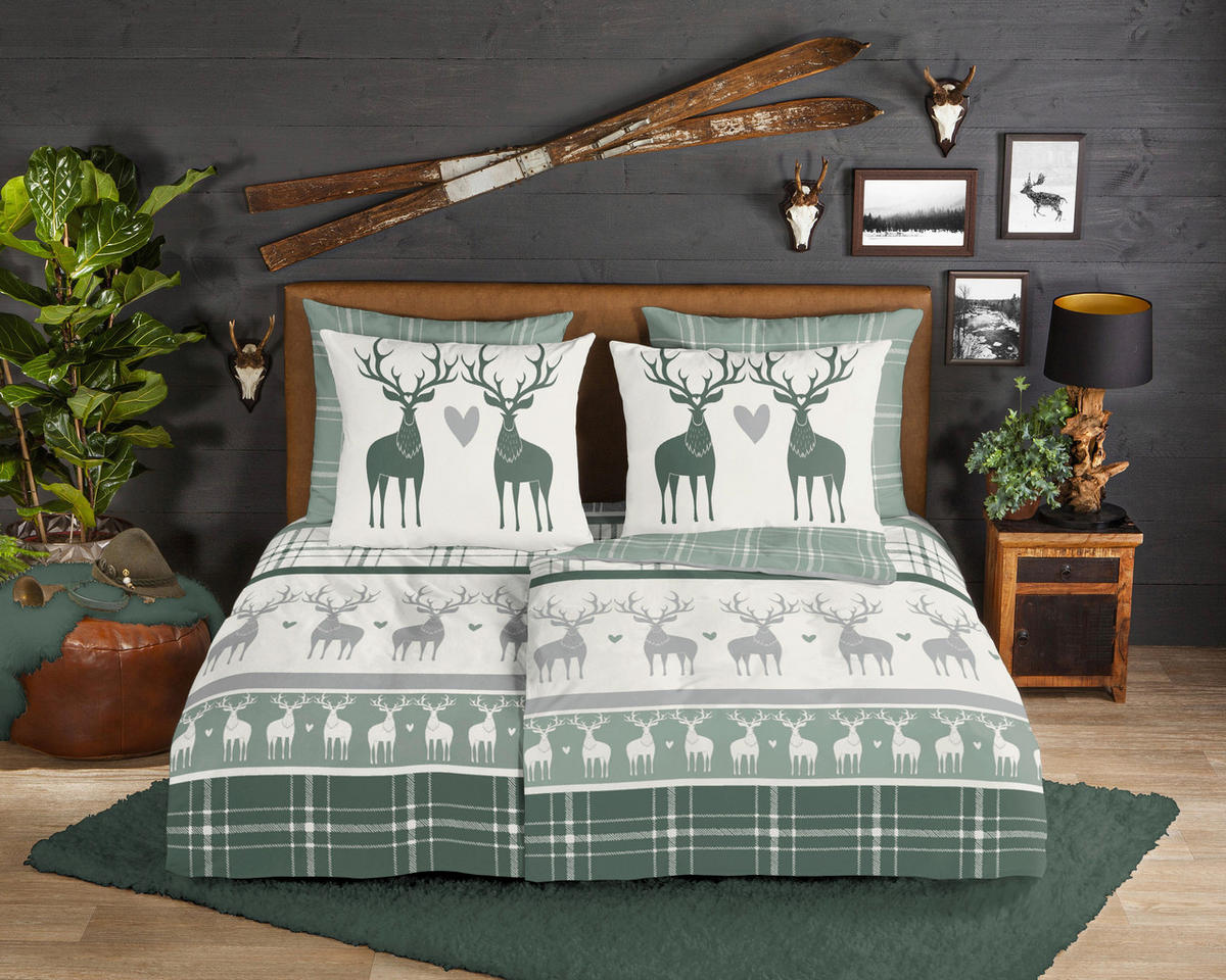 Baumwoll Bettwäsche Bjirk Flanell Bjirk - grün (135,00/200,00cm) - Good Morning