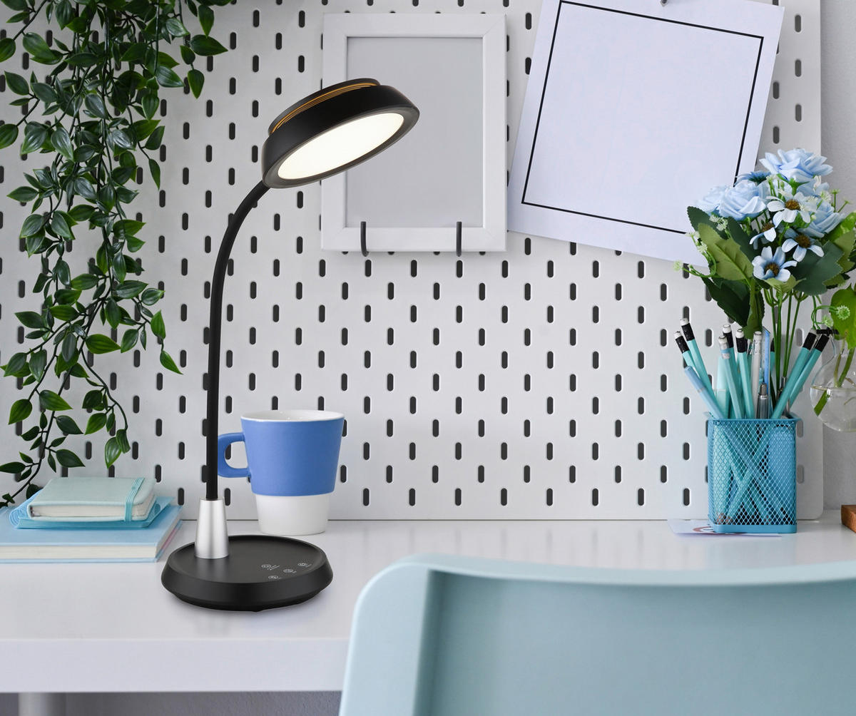 GLOBO Tischleuchte schwarz Opal silber Silikon PVC Kunststoff B/H/L: ca. 17,2x44,8x30,6 cm 1 Brennstellen KIRK - schwarz/Opal (30,60/17,20/44,80cm) - GLOBO