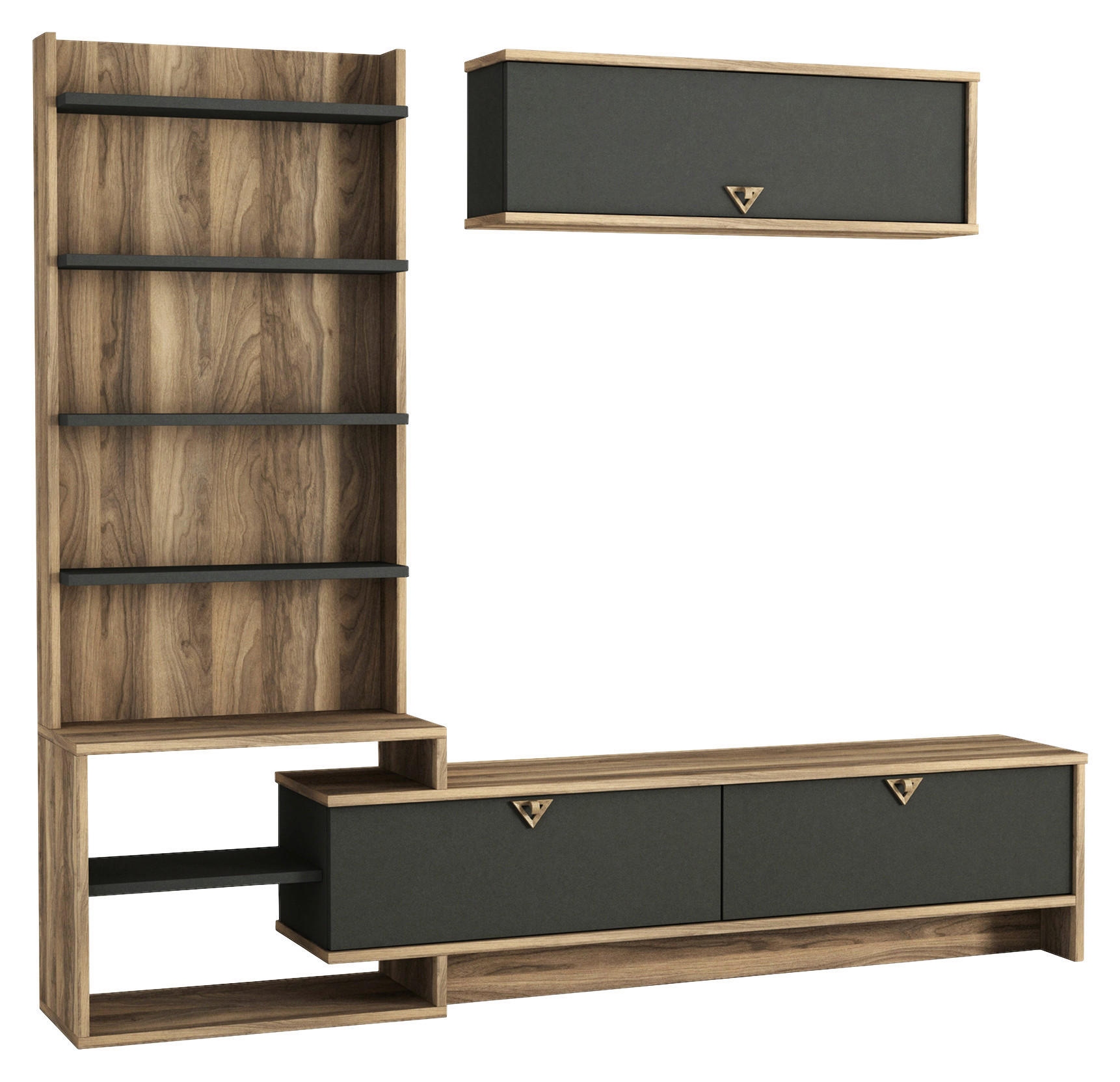 Wohnwand Piril walnuss Nachbildung anthrazit B/H/T: ca. 180x156,8x29,5 cm Piril - walnuss/anthrazit (180,00/156,80/29,50cm) - moebel17