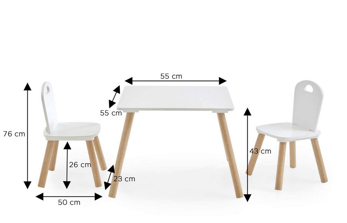 Kindermöbel-Set 3er Set Pinie Nachbildung weiß B/H/T: ca. 55x43x55 cm 3er Set - weiß (55,00/43,00/55,00cm) - xonox.home