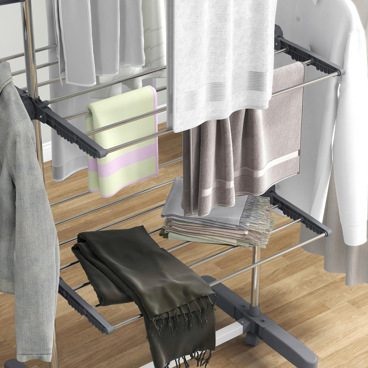 HOMCOM Wäscheständer grau Edelstahl B/H/L: ca. 55x142x152 cm Trockenständer - grau (152,00/55,00/142,00cm) - HOMCOM