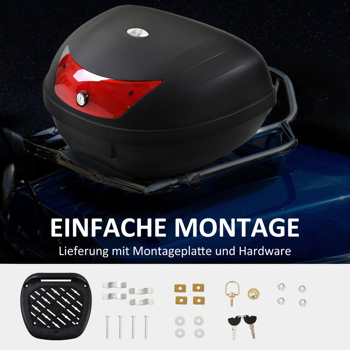 HOMCOM Motorrad-Koffer B/H/L: ca. 43x33x59 cm Motorrad-Koffer 48l - schwarz (59,00/43,00/33,00cm) - HOMCOM