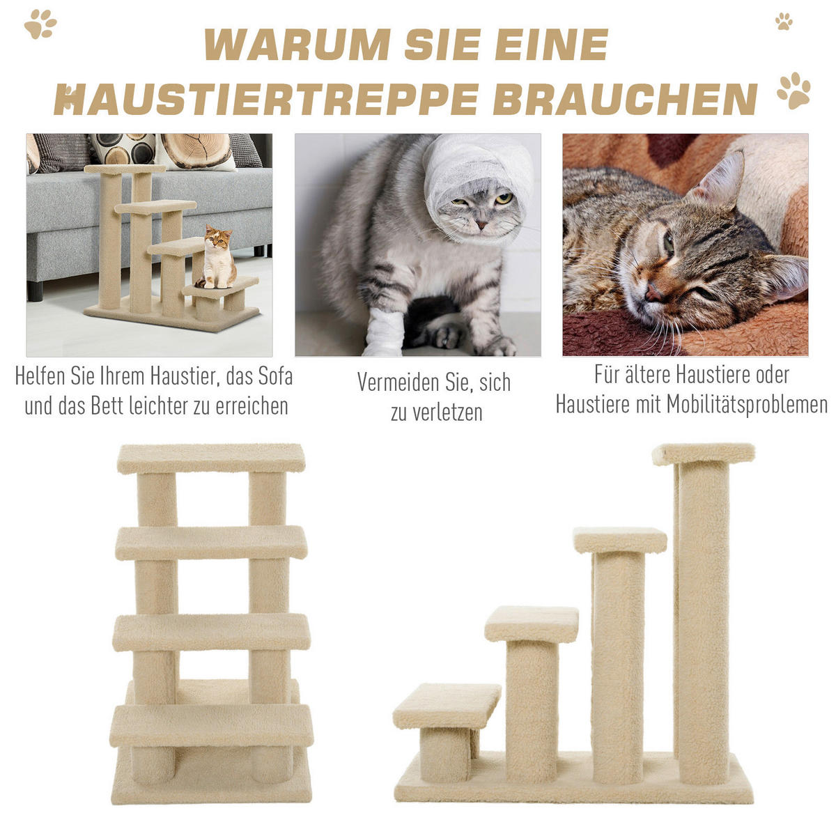 PawHut Katzentreppe hellbraun Spanplatte B/H/L: ca. 43x60x64 cm Katzentreppe - hellbraun (64,00/43,00/60,00cm) - PawHut