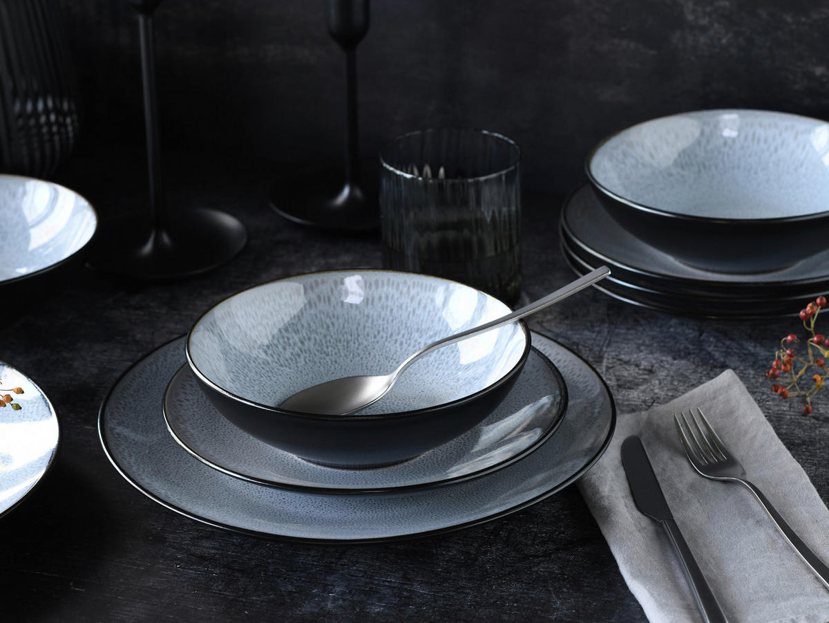 CreaTable Tafelservice Malmö grau Steinzeug 18 tlg. Malmö - schwarz/grau - CreaTable