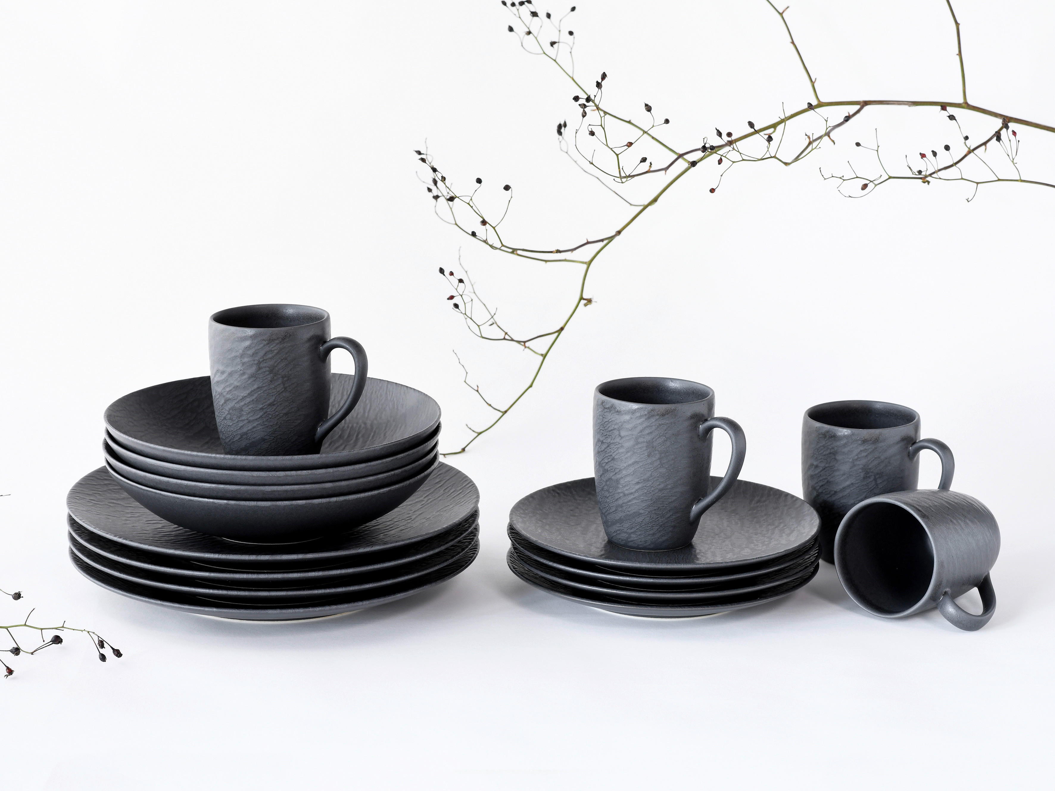 CreaTable Kaffeebecherset Rondo Schiefer schwarz Steinzeug Rondo Schiefer - schwarz - CreaTable