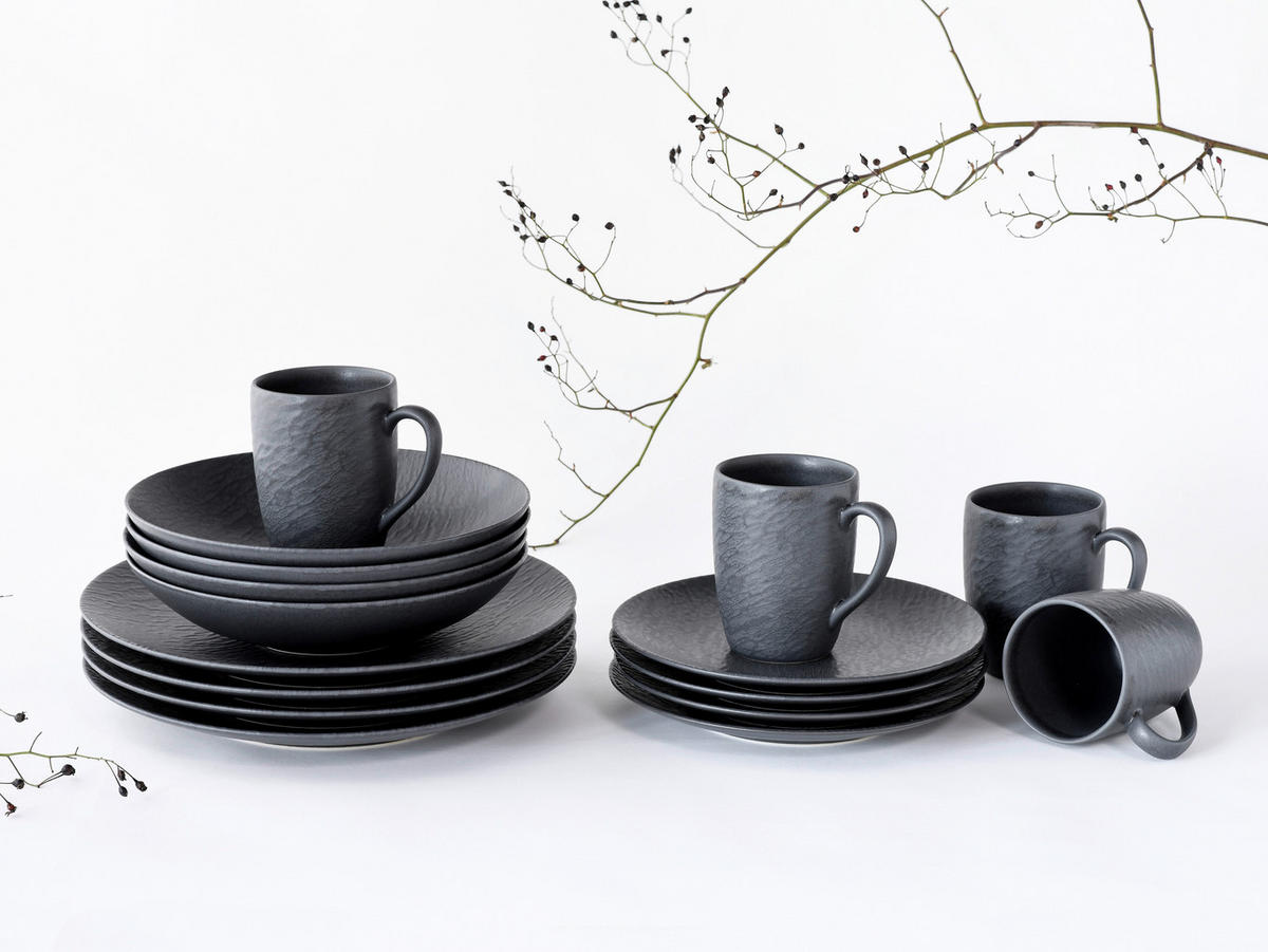 CreaTable Kaffeebecherset Rondo Schiefer schwarz Steinzeug Rondo Schiefer - schwarz - CreaTable