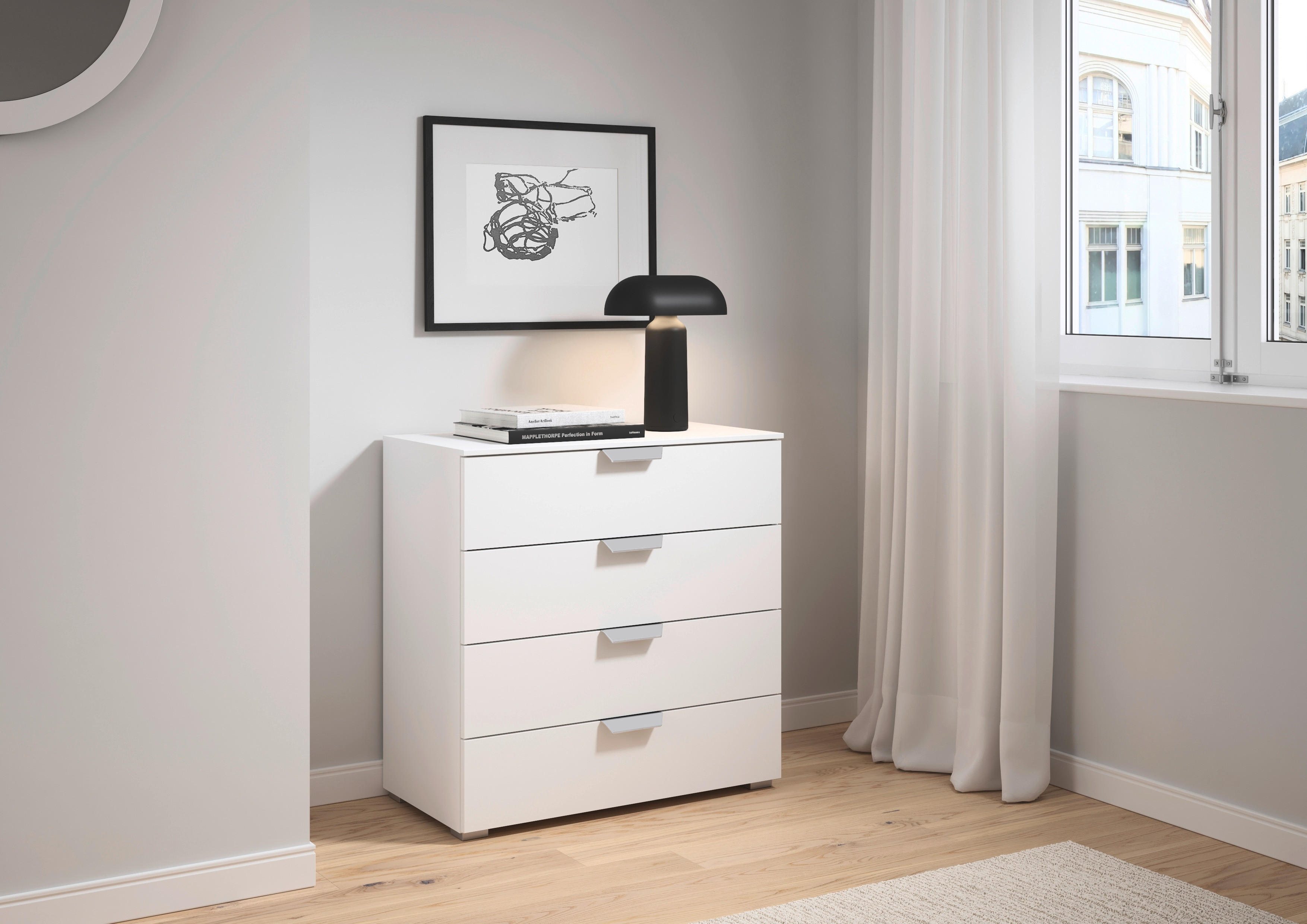 Kommode Aditio Alpinweiß B/H/T: ca. 80x81x42 cm Aditio - Alpinweiß/Alu (80,00/81,00/42,00cm)