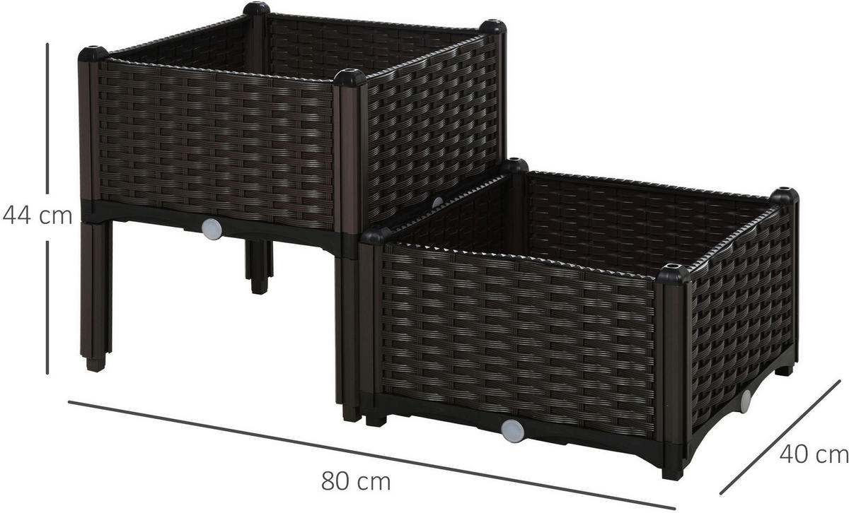 Outsunny Hochbeet B/H/L: ca. 40x44x40 cm 2-teiliges Hochbeet 845-290V01 - dunkelbraun (40,00/40,00/44,00cm) - Outsunny