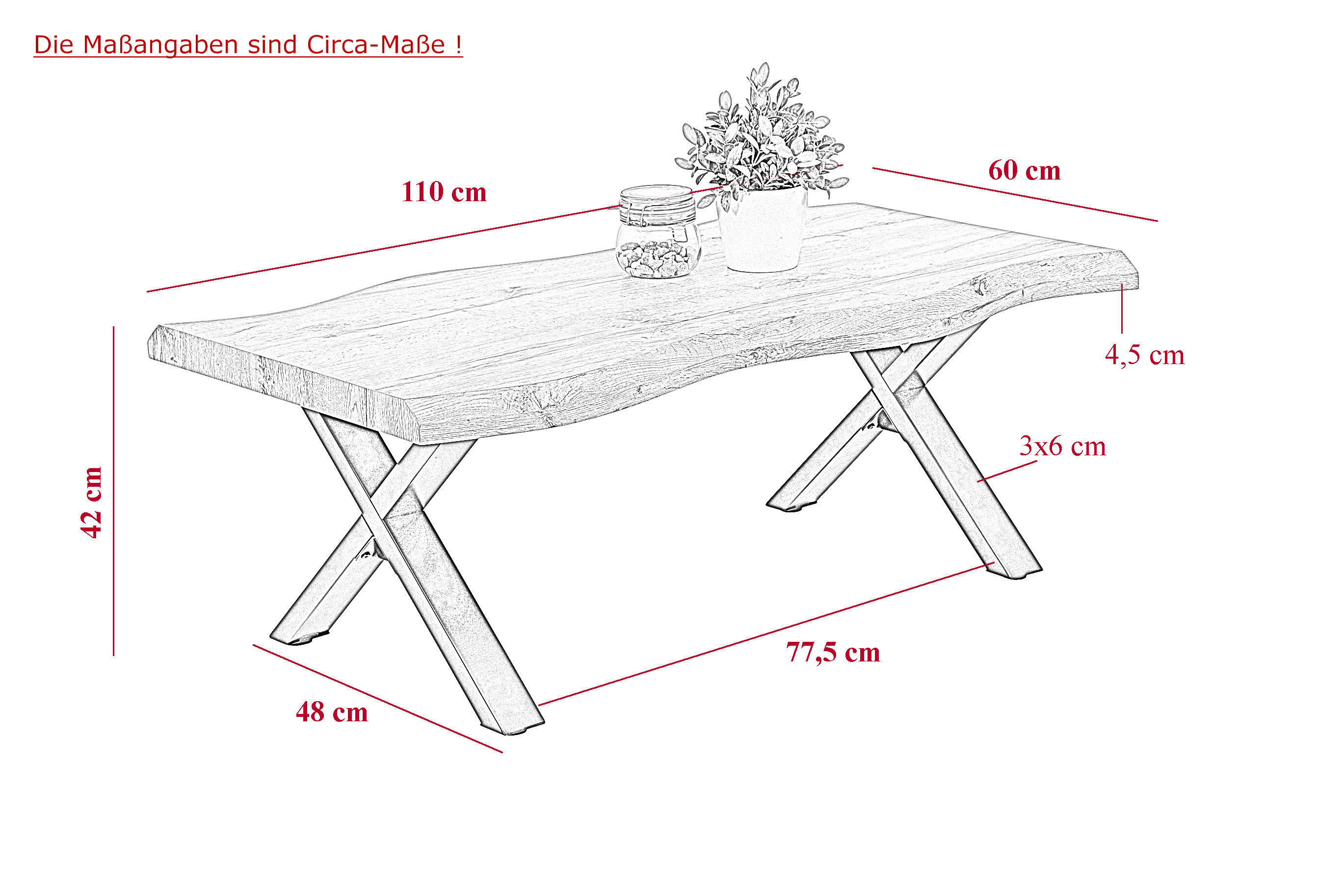 Couchtisch Gerd Eiche B/H/T: ca. 110x42x60 cm Gerd - Eiche/schwarz (110,00/42,00/60,00cm)