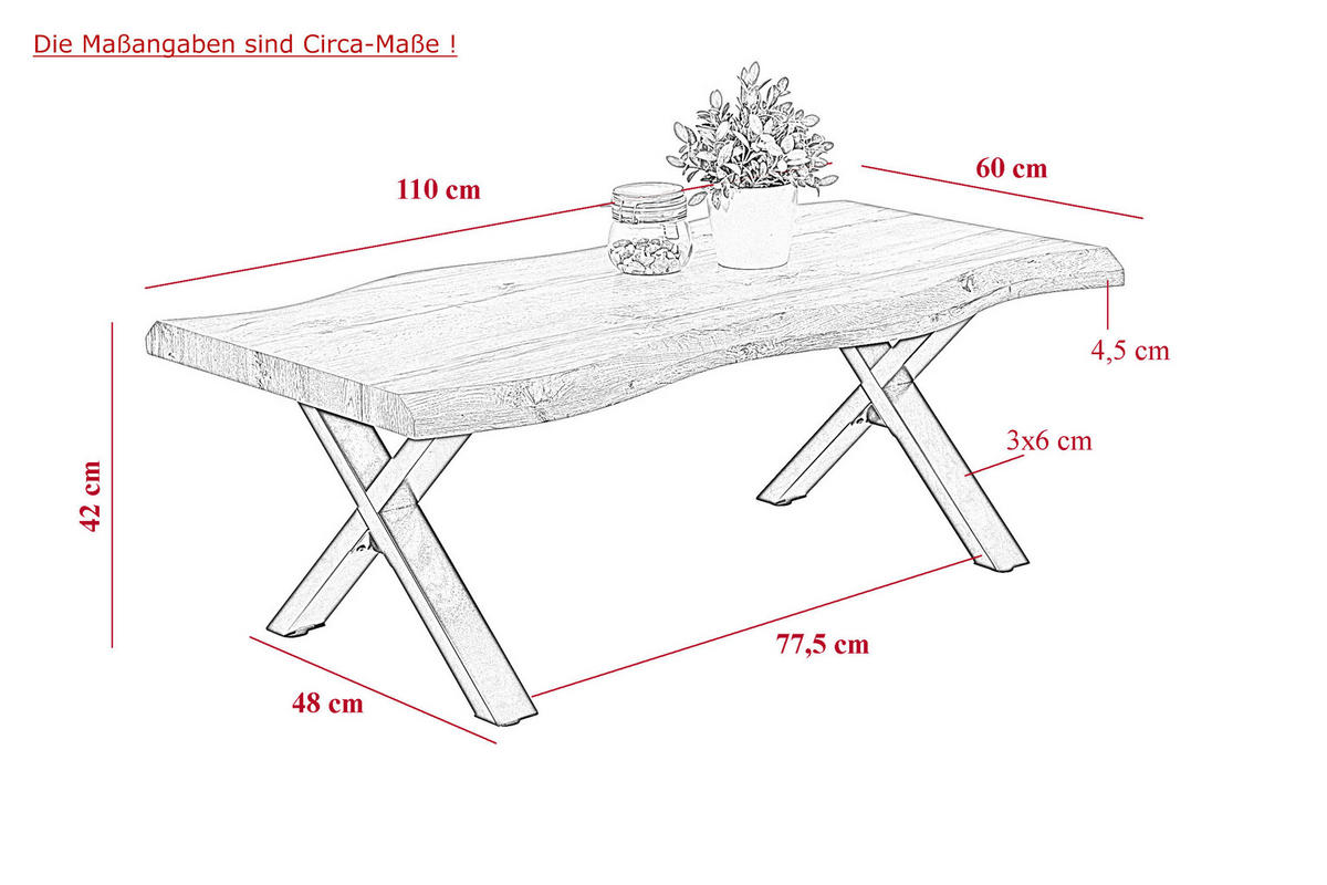 Couchtisch Gerd Eiche B/H/T: ca. 110x42x60 cm Gerd - Eiche/schwarz (110,00/42,00/60,00cm)