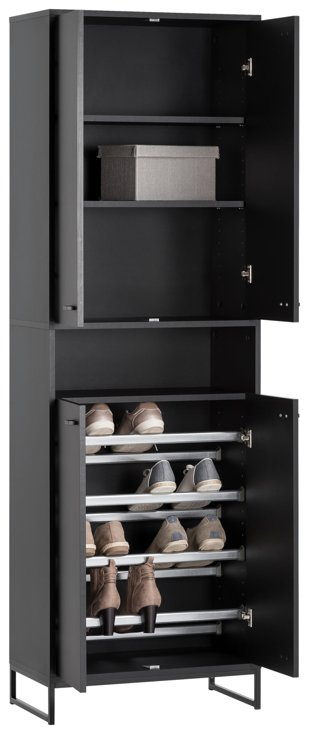 Schuhschrank Janne schwarz matt B/H/T: ca. 60,2x185,5x33 cm Janne - schwarz (60,20/185,50/33,00cm) - Möbelpartner