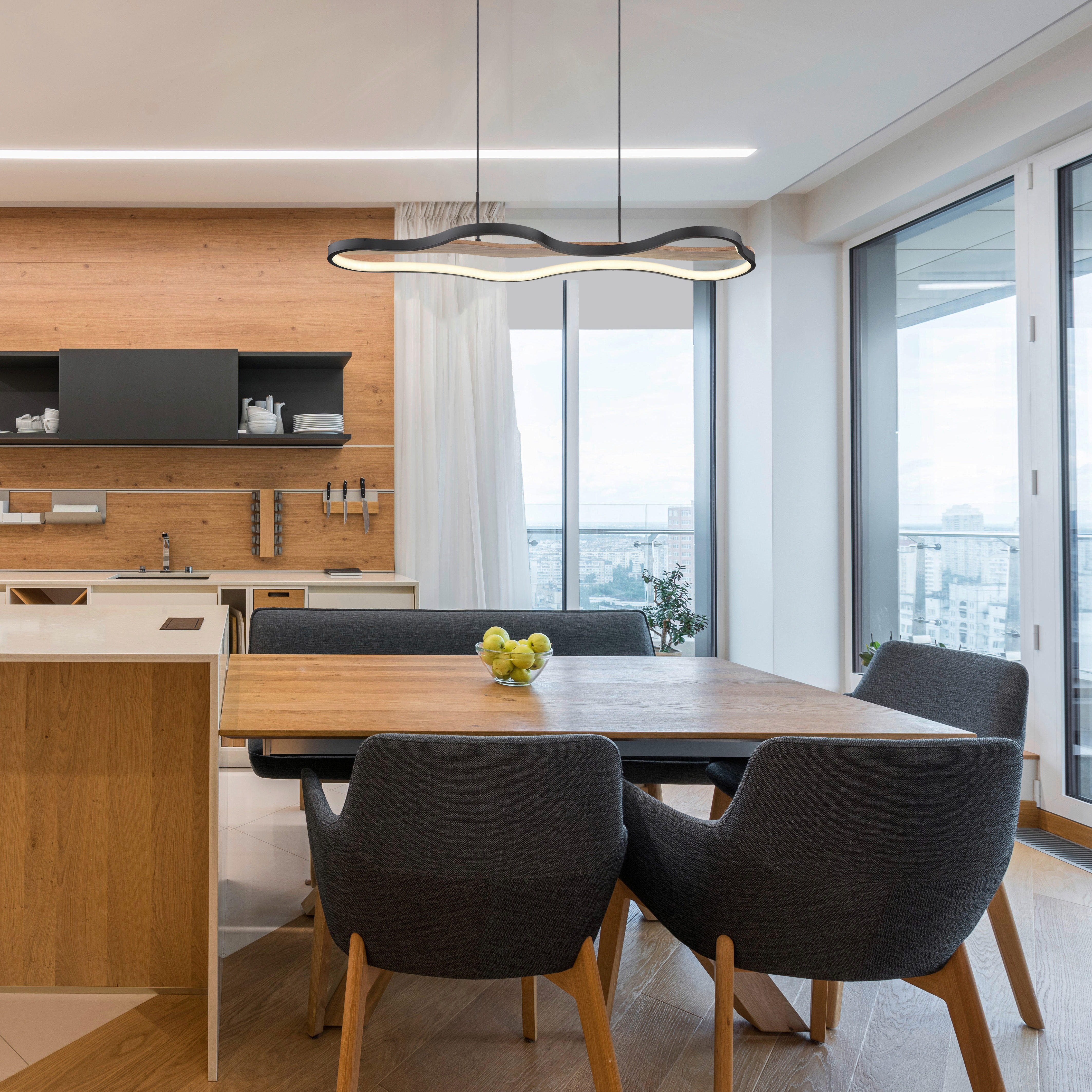 Thumbnail - GLOBO LED-Pendelleuchte dunkelbraun schwarz Holz Aluminium Metall B/H/T: ca. 29x150x80,6 cm