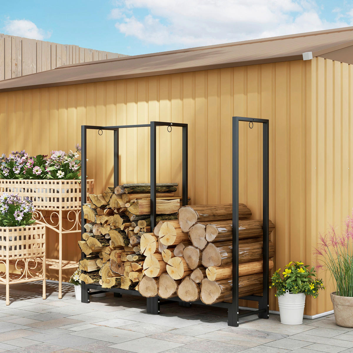 Outsunny Kaminholzregal schwarz B/H/L: ca. 32x115x123 cm Kaminholzregal - schwarz (123,00/32,00/115,00cm) - Outsunny