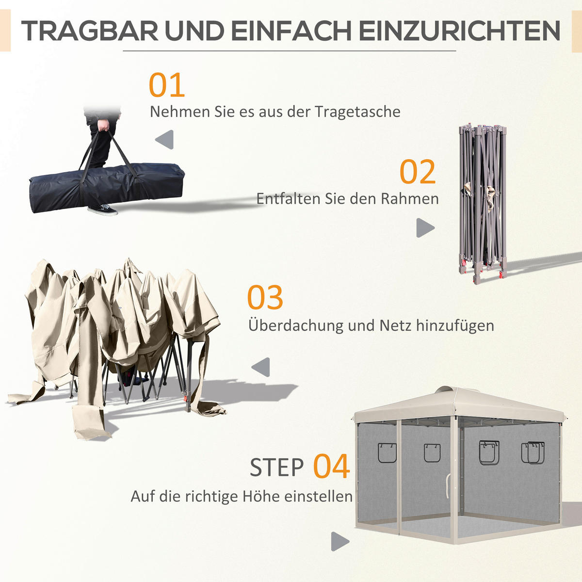 Outsunny Pavillon beige Polypropylen B/H/L: ca. 297x297x287 cm Pavillon - beige (287,00/297,00/297,00cm) - Outsunny