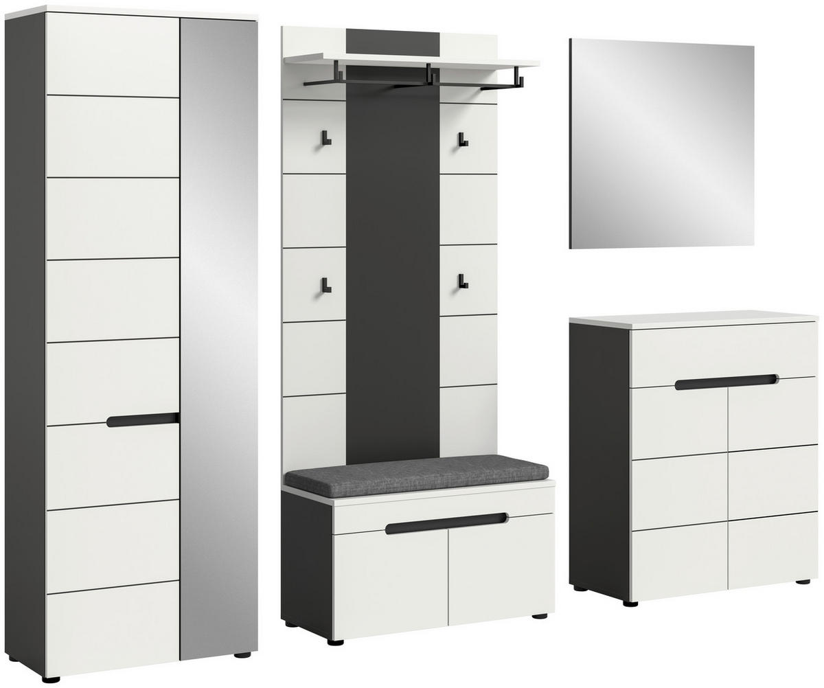 Garderobe Canu basaltgrau Nachbildung weiß B/H/T: ca. 255x190x37 cm Canu - weiß/basaltgrau (255,00/190,00/37,00cm) - xonox.home