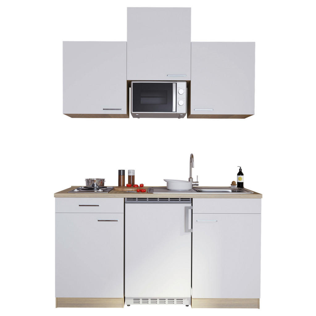 Respekta Küchenzeile KB150ESWMI 150 cm Weiß-Eiche Sägeräu Nachbildung
