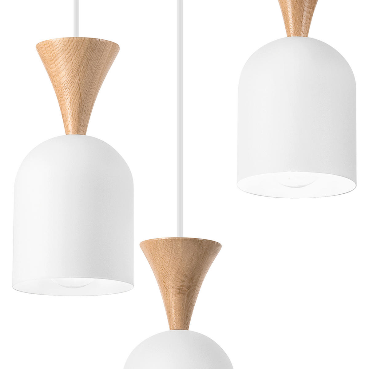 Lamkur Hängeleuchte Eiche weiß Stahl Holz B/H/L: ca. 34x100x34 cm E27 3 Brennstellen Nolan - Eiche/weiß (34,00/34,00/100,00cm) - Lamkur