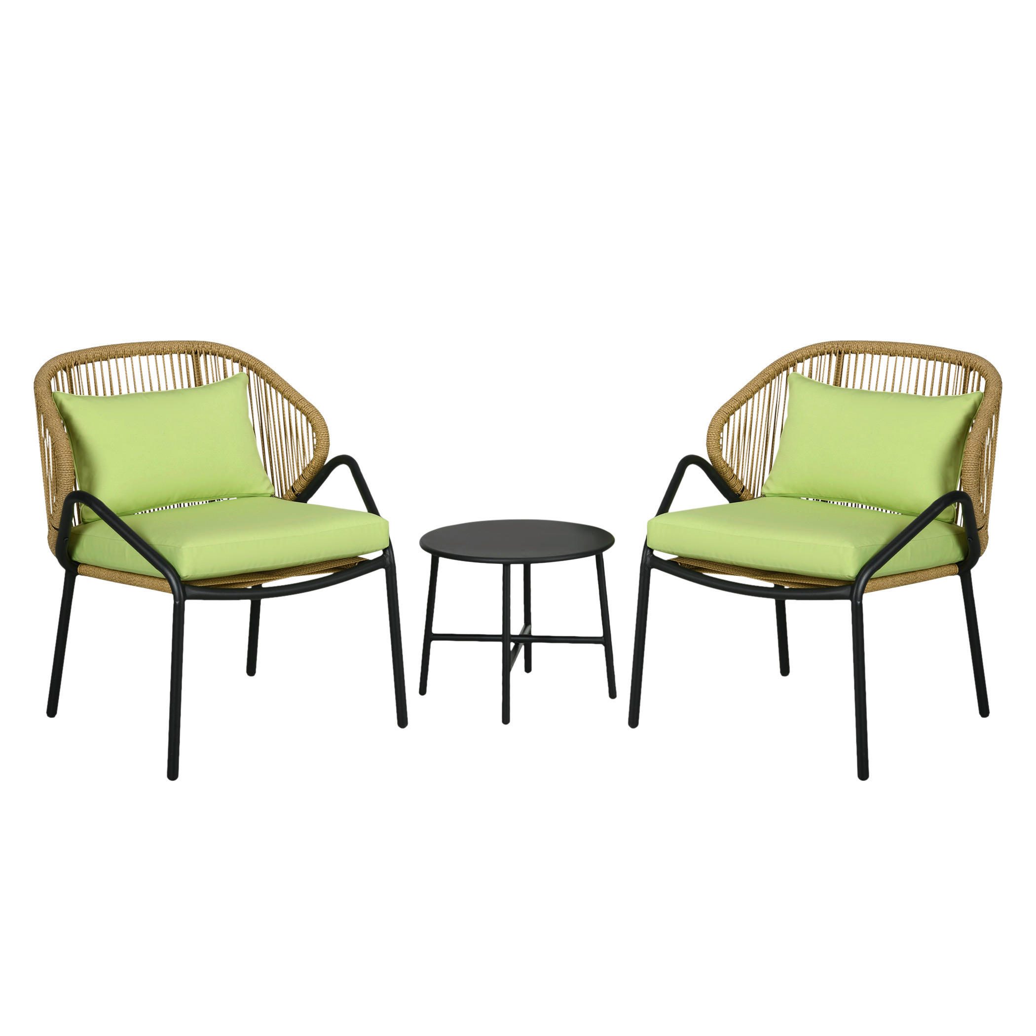Outsunny Sitzgruppe grün Edelstahl B/H/L: ca. 65x69x77 cm Rattan_Gartenmöbel-Set - grün (77,00/65,00/69,00cm) - Outsunny