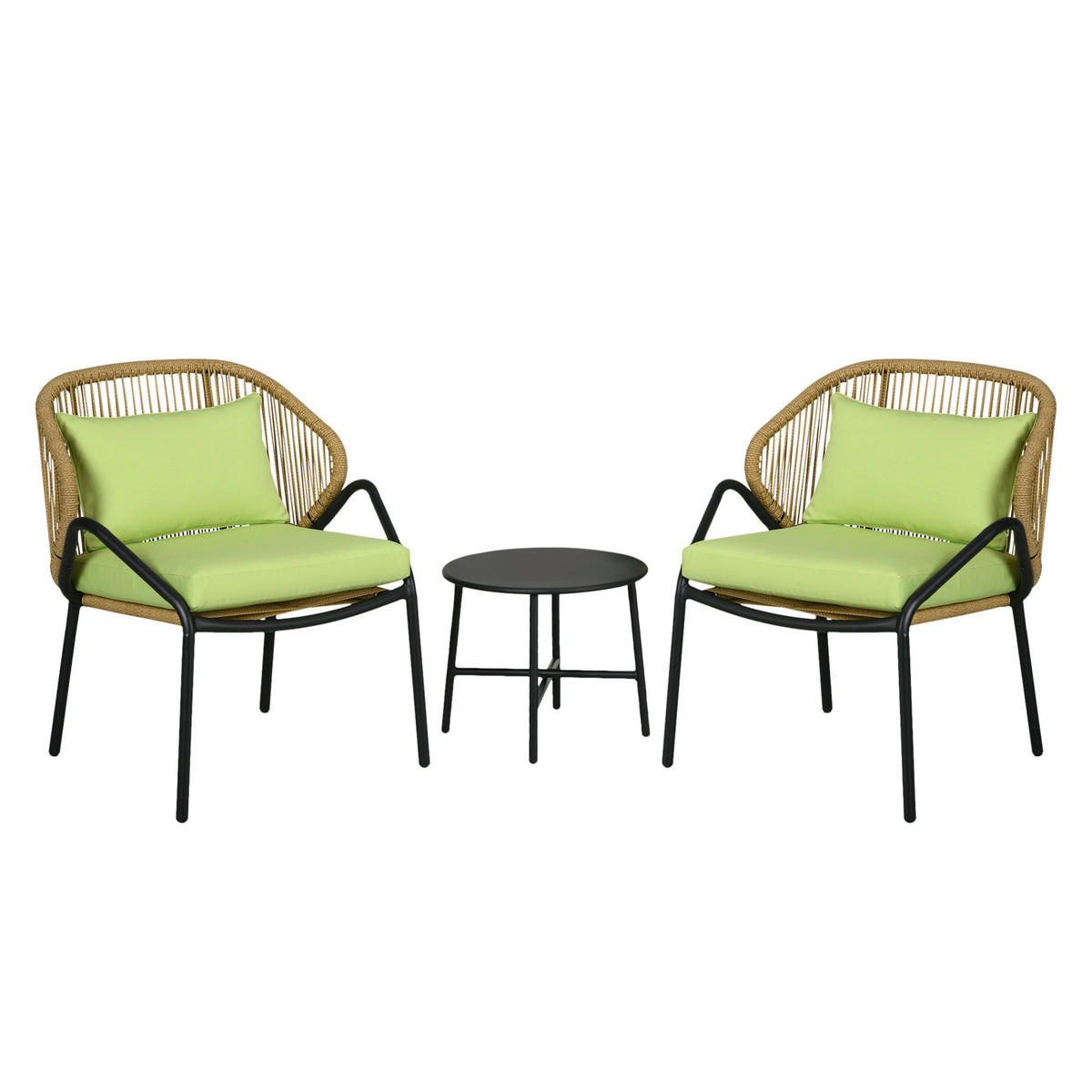 Outsunny Sitzgruppe grün Edelstahl B/H/L: ca. 65x69x77 cm Rattan_Gartenmöbel-Set - grün (77,00/65,00/69,00cm) - Outsunny