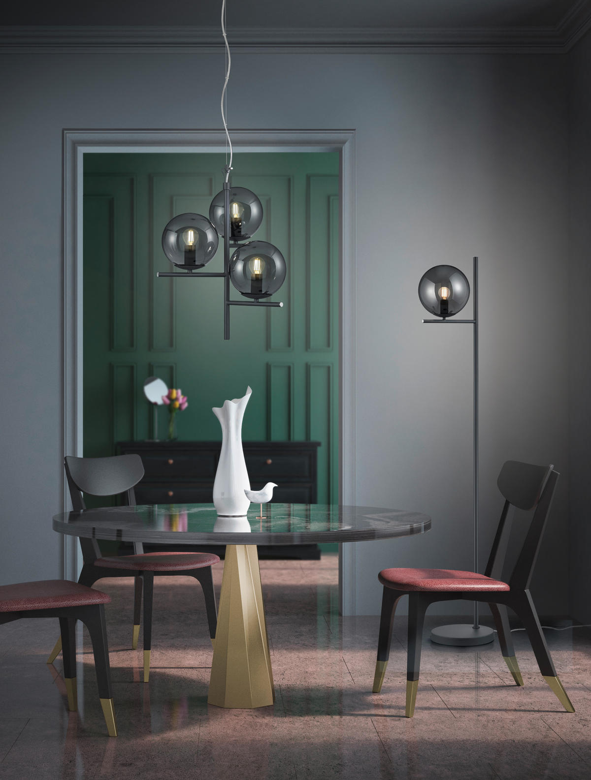 Reality Stehleuchte 402000142 anthrazit Rauch Metall Rauchglas B/H: ca. 25x150 cm E14 1 Brennstellen Pure - Rauch/anthrazit (25,00/150,00cm) - Reality