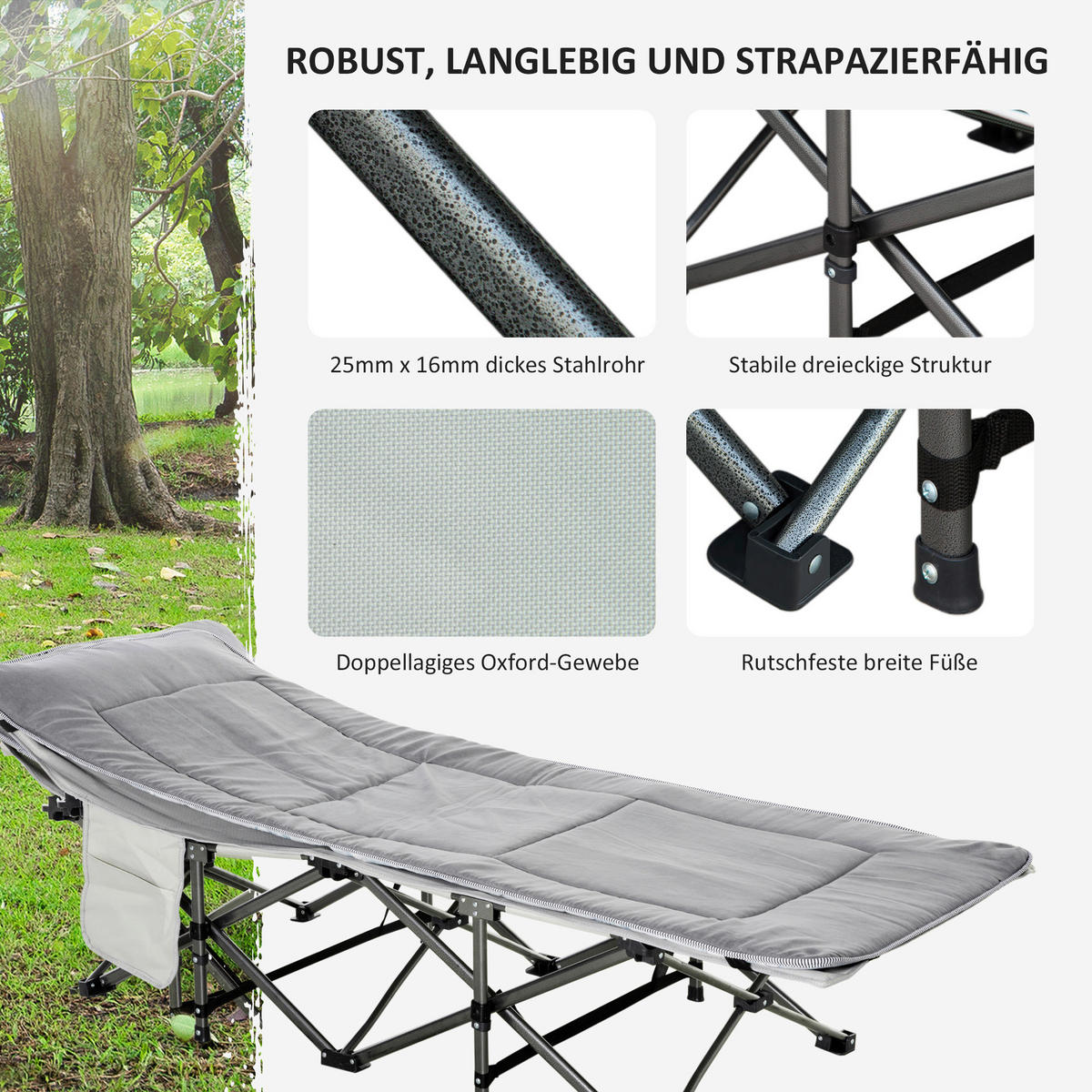Outsunny Campingartikel B/H/L: ca. 64,5x188x53 cm Feldbett - hellgrau (53,00/64,50/188,00cm) - Outsunny