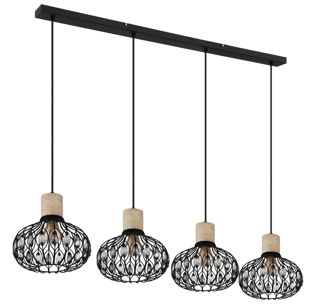GLOBO Hängeleuchte grau Rauch mattschwarz Glas Metall B/H/L: ca. 25x150x115 cm E27 4 Brennstellen DORTHY - mattschwarz/Rauch (115,00/25,00/150,00cm) - GLOBO